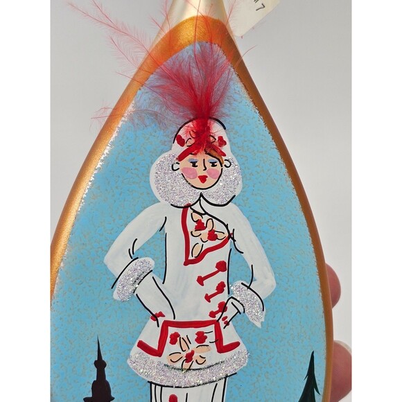 Marshall Field's Italy Blown Glass Teardrop White Dress Christmas Ornament VTG - Picture 2 of 3